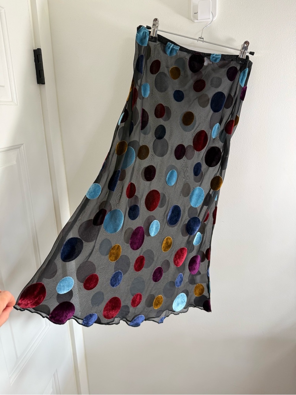 Anthropologie Lisa Says Gah Black Mesh Skirt with Velvet Polka Dots - Picture 2 of 7